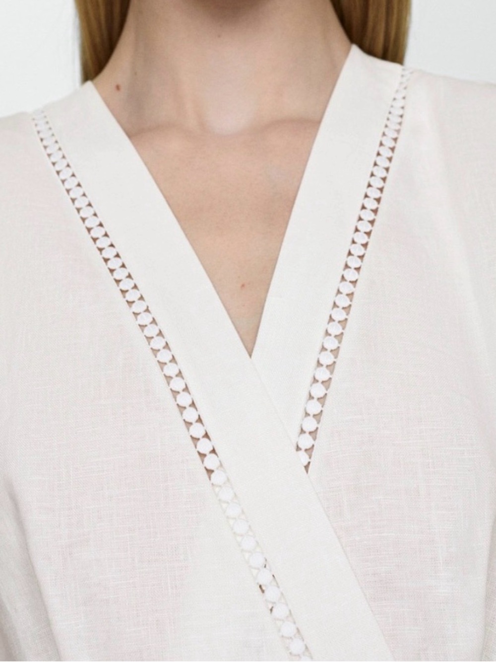 Mango white linen V-Neck Sleeveless Dress with Trim - Picture 4 of 4